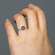 Noah James Jewellers Manchester In Stock Engagement Ring Alicia Rose Cut Salt and Pepper Diamond 3 stone Ring Platinum Lab Grown Diamond Moissanite
