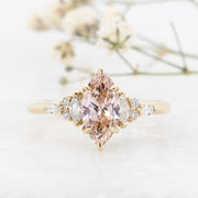 Noah James Jewellers Manchester In Stock Engagement Ring Diana Marquise Cut Peach Lab Grown Diamond Engagement Ring with fancy cluster shoulders 18ct yellow gold Lab Grown Diamond Moissanite