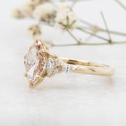 Noah James Jewellers Manchester In Stock Engagement Ring Diana Marquise Cut Peach Lab Grown Diamond Engagement Ring with fancy cluster shoulders 18ct yellow gold Lab Grown Diamond Moissanite