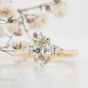 Noah James Jewellers Manchester In Stock Engagement Ring Flora Marquise and Pear Shaped 3 Stone Lab Grown Diamond Engagement Ring Yellow Gold Lab Grown Diamond Moissanite