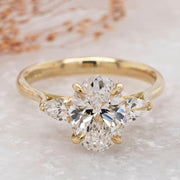 Noah James Jewellers Manchester In Stock Engagement Ring Flora Oval and Pear Shaped 3 Stone Lab Grown Diamond Engagement Ring 2ct Yellow Gold Lab Grown Diamond Moissanite