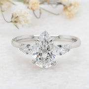 Noah James Jewellers Manchester In Stock Engagement Ring Flora Pear Shaped 3 Stone Lab Grown Diamond Engagement Ring 1.50ct Platinum Lab Grown Diamond Moissanite