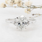 Noah James Jewellers Manchester In Stock Engagement Ring Freya Oval Cut Lab Grown Diamond Solitaire Engagement Ring With Fancy Trefoil Shoulders 1.50ct Platinum Lab Grown Diamond Moissanite