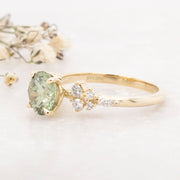 Noah James Jewellers Manchester In Stock Engagement Ring Gaia Round Brilliant Cut Green Lab Grown Diamond Engagement Ring with scattered diamond shoulders 18ct Yellow Gold 1.50ct Lab Grown Diamond Moissanite