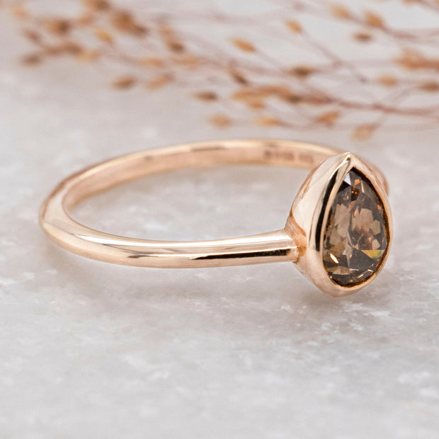 Noah James Jewellers Manchester In Stock Engagement Ring Greta Pear Shaped Cognac Diamond Engagement Ring - 18ct rose gold Lab Grown Diamond Moissanite