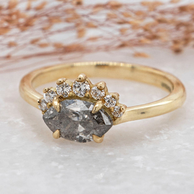 Noah James Jewellers Manchester In Stock Engagement Ring Hera Marquise cut salt and pepper diamond asymmetric cluster engagement ring Lab Grown Diamond Moissanite