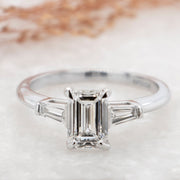 Noah James Jewellers Manchester In Stock Engagement Ring Iris Emerald Cut and Tapered Baguette 3 Stone Lab Grown Diamond Engagement Ring Lab Grown Diamond Moissanite