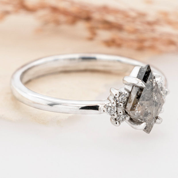 Noah James Jewellers Manchester In Stock Engagement Ring Lykke Kite Shape Salt and Pepper Diamond trefoil cluster ring platinum Lab Grown Diamond Moissanite