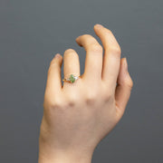 Selena Oval Cut Green Lab Grown Diamond Engagement Ring with fancy cluster shoulders 18ct yellow gold 1.50ct