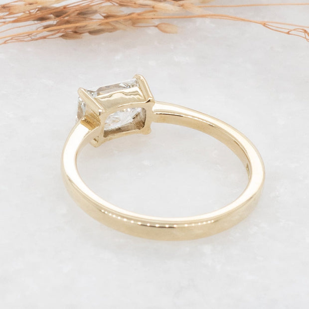 Noah James Jewellers Manchester In Stock Engagement Ring Thalia Radiant Cut East West Claw Set Lab Grown Diamond Solitaire Engagement Ring Yellow Gold - 1ct Lab Grown Diamond Moissanite