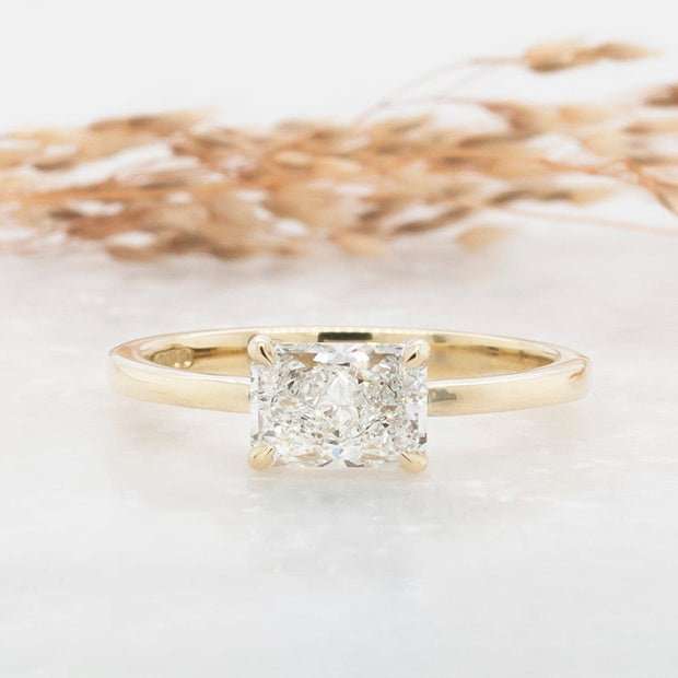 Noah James Jewellers Manchester In Stock Engagement Ring Thalia Radiant Cut East West Claw Set Lab Grown Diamond Solitaire Engagement Ring Yellow Gold - 1ct Lab Grown Diamond Moissanite