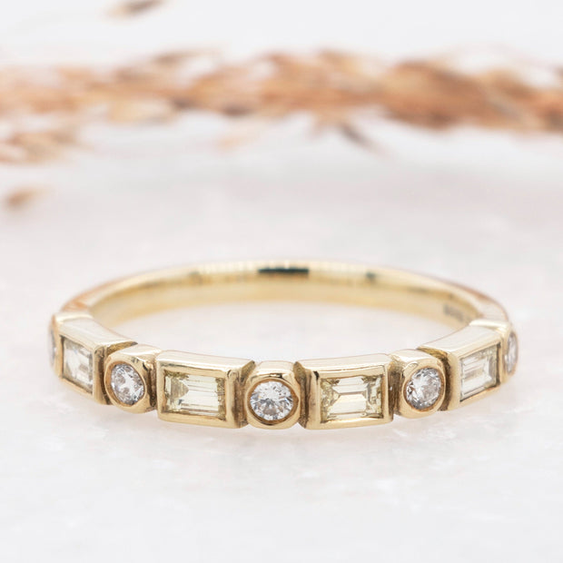 Noah James Jewellers Manchester Stacking Ring Carolina Baguette and Round Yellow Diamond Ring Lab Grown Diamond Moissanite