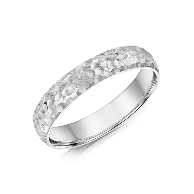 Noah James Jewellery Jewellers Manchester Wedding Ring Heavy Hammered Finish Band Lab Grown Diamond Moissanite