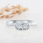 Noah James Jewellers Manchester Engagement Ring Paloma Oval Cut Half Bezel Set Solitaire Engagement Ring Platinum Lab Grown Diamond Moissanite