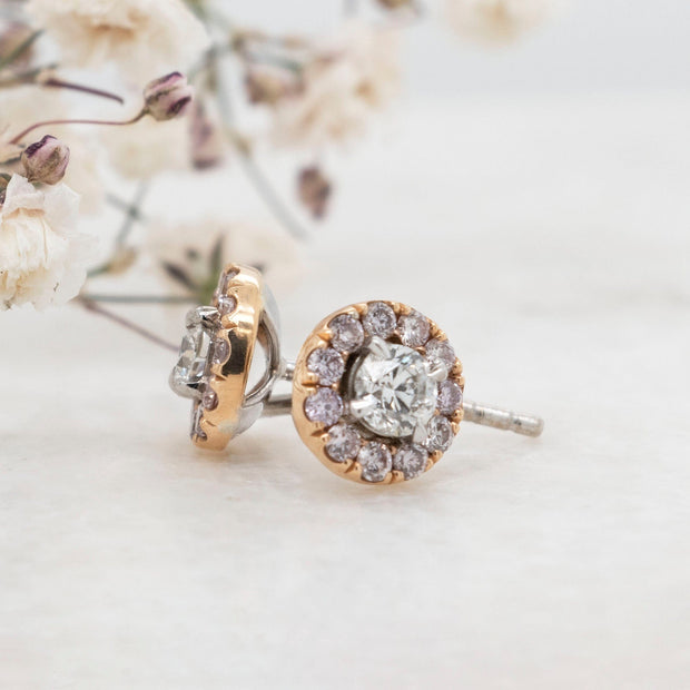 Noah James Jewellers Manchester In Stock Earring Pink Diamond Halo Earrings Lab Grown Diamond Moissanite