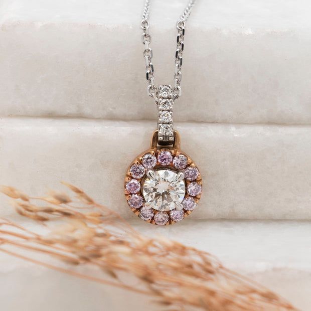 Noah James Jewellers Manchester In Stock Pendant Pink Diamond Halo Pendant Lab Grown Diamond Moissanite