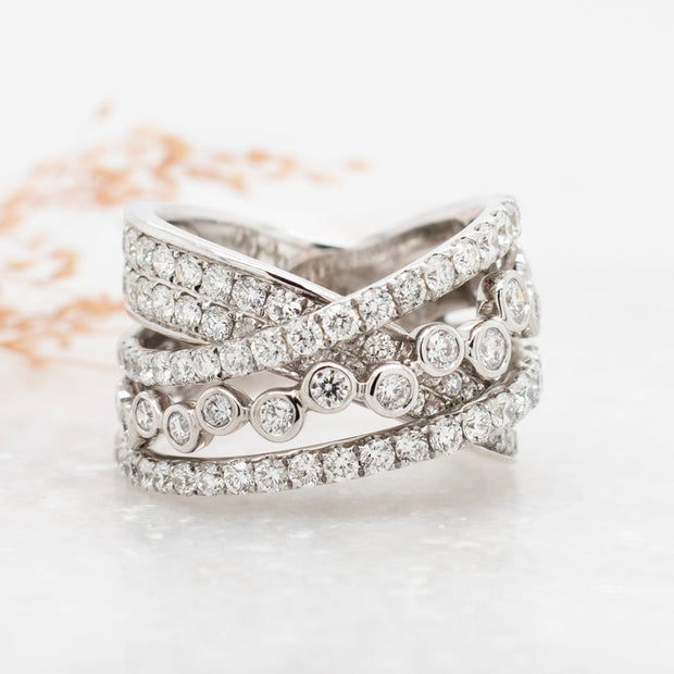 Noah James Jewellers Manchester In Stock Multi Stone Ring Rhea White Gold 4 Row Crossover Diamond Ring Lab Grown Diamond Moissanite