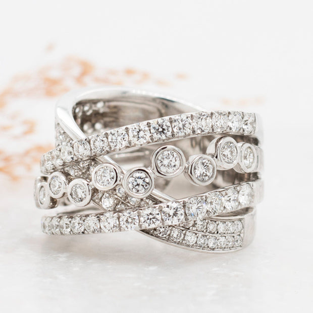 Noah James Jewellers Manchester In Stock Multi Stone Ring Rhea White Gold 4 Row Crossover Diamond Ring Lab Grown Diamond Moissanite