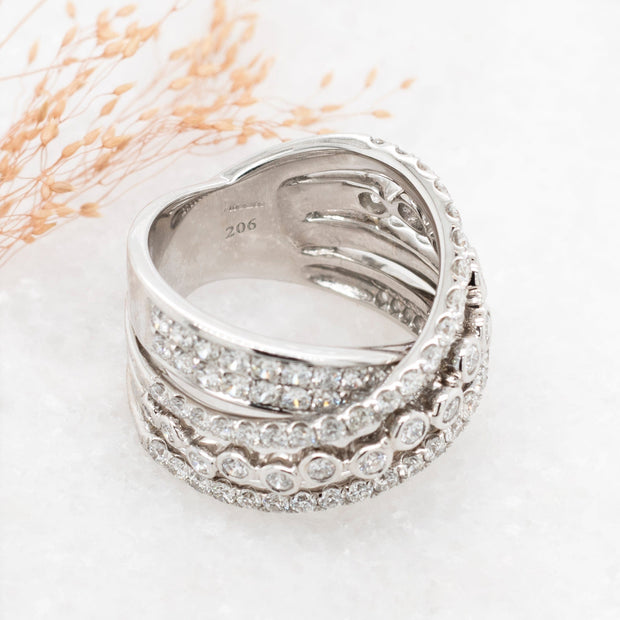 Noah James Jewellers Manchester In Stock Multi Stone Ring Rhea White Gold 4 Row Crossover Diamond Ring Lab Grown Diamond Moissanite