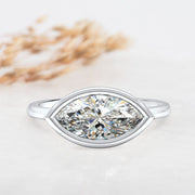 Noah James Jewellers Manchester Engagement Ring Rosa Marquise Cut East West Rubover Solitaire Engagement Ring Platinum Lab Grown Diamond Moissanite