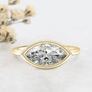 Noah James Jewellers Manchester Engagement Ring Rosa Marquise Cut East West Rubover Solitaire Engagement Ring Yellow Gold Lab Grown Diamond Moissanite