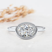 Noah James Jewellers Manchester Engagement Ring Rosa Oval Cut East West Rubover Solitaire Engagement Ring Platinum Lab Grown Diamond Moissanite