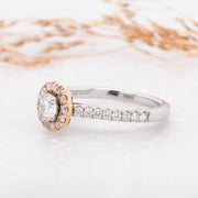 Noah James Jewellers Manchester In Stock Engagement Ring Round Brilliant Cut Pink Halo Engagement Ring Lab Grown Diamond Moissanite