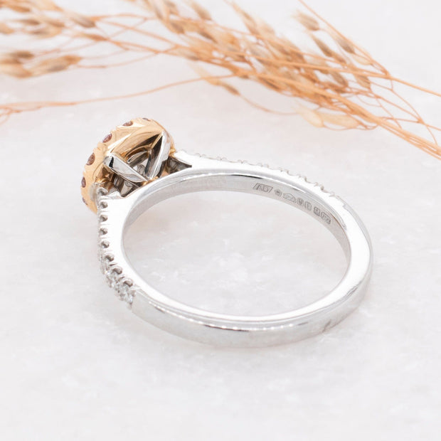 Noah James Jewellers Manchester In Stock Engagement Ring Round Brilliant Cut Pink Halo Engagement Ring Lab Grown Diamond Moissanite