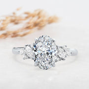 Noah James Jewellers Manchester Engagement Ring Platinum Selena Oval Cut Fancy Cluster Shoulder Engagement Ring Platinum Lab Grown Diamond Moissanite