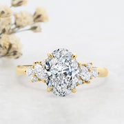 Noah James Jewellers Manchester Engagement Ring Selena Oval Cut Fancy Cluster Shoulder Engagement Ring Yellow Gold Lab Grown Diamond Moissanite