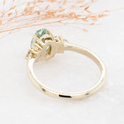 Noah James Jewellers Manchester In Stock Engagement Ring Selena Oval Cut Green Lab Grown Diamond Engagement Ring with fancy cluster shoulders 18ct yellow gold 1.50ct Lab Grown Diamond Moissanite