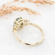 Noah James Jewellers Manchester In Stock Engagement Ring Selena Oval Cut Green Lab Grown Diamond Engagement Ring with fancy cluster shoulders 18ct yellow gold 2.00ct Lab Grown Diamond Moissanite