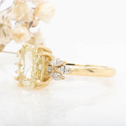 Noah James Jewellers Manchester In Stock Engagement Ring Sylvia 3 Cushion Cut Lab Grown Yellow Diamond Engagement Ring with fancy marquise cluster 18ct Yellow Gold 1.70ct Lab Grown Diamond Moissanite