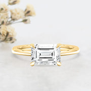 Noah James Jewellers Manchester Engagement Ring Thalia Emerald Cut East West Claw Set Solitaire Engagement Ring Yellow Gold Lab Grown Diamond Moissanite