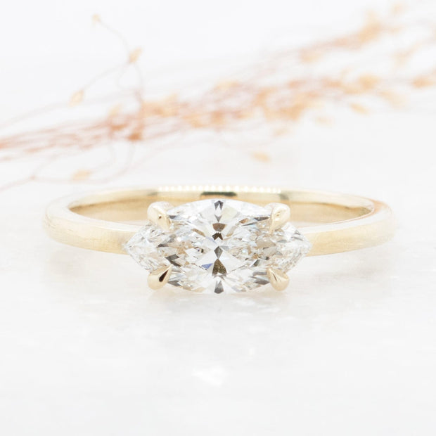 Noah James Jewellers Manchester In Stock Engagement Ring Thalia Marquise Cut East West Claw Set Lab Grown Diamond Solitaire Engagement Ring 18ct Yellow Gold 1.00ct Lab Grown Diamond Moissanite