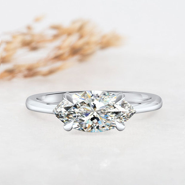 Noah James Jewellers Manchester Engagement Ring Thalia Marquise Cut East West Claw Set Solitaire Engagement Ring Platinum Lab Grown Diamond Moissanite