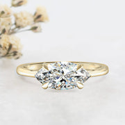 Noah James Jewellers Manchester Engagement Ring Thalia Marquise Cut East West Claw Set Solitaire Engagement Ring Yellow Gold Lab Grown Diamond Moissanite