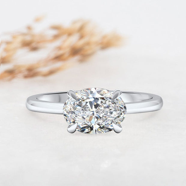 Noah James Jewellers Manchester Engagement Ring Thalia Oval Cut East West Claw Set Solitaire Engagement Ring Platinum Lab Grown Diamond Moissanite