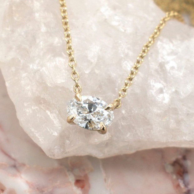 Noah James Jewellers Manchester In Stock Pendant Thalia Oval Cut Lab Grown Diamond Claw Set Pendant Yellow Gold 0.50ct Lab Grown Diamond Moissanite