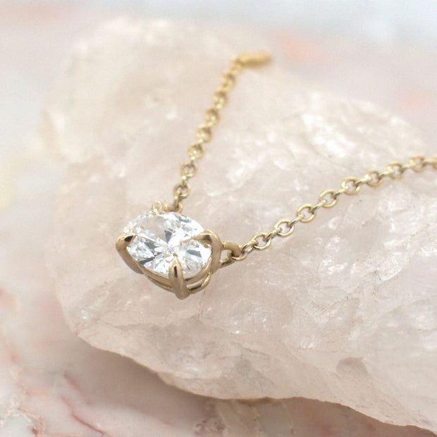 Noah James Jewellers Manchester In Stock Pendant Thalia Oval Cut Lab Grown Diamond Claw Set Pendant Yellow Gold 0.50ct Lab Grown Diamond Moissanite