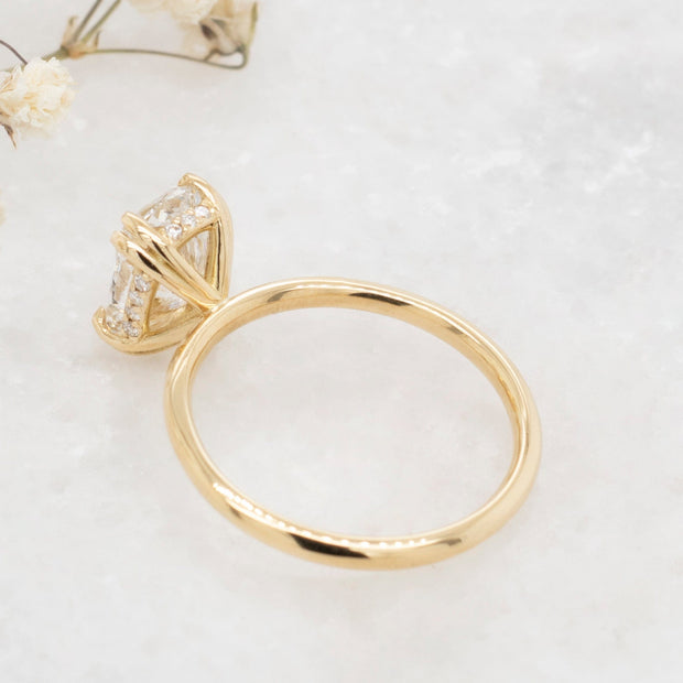 Noah James Jewellers Manchester In Stock Engagement Ring Thea Cushion Cut Lab Grown Diamond Hidden Halo Engagement Ring 18ct Yellow Gold 2.00ct Lab Grown Diamond Moissanite