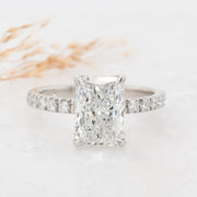 Noah James Jewellers Manchester In Stock Engagement Ring Thea Radiant Cut Lab Grown Diamond Hidden Halo Engagement diamond set band Platinum 2.00ct Lab Grown Diamond Moissanite