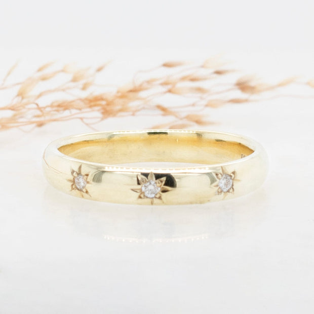 Noah James Jewellers Manchester In Stock Stacking Ring Ursa Diamond Set Starburst Ring yellow gold Lab Grown Diamond Moissanite