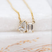 Noah James Jewellers Manchester In Stock Pendant Venus Toi et Moi Style Pear and Emerald Cut 2 Stone Lab Grown Diamond Pendant - Yellow Gold Lab Grown Diamond Moissanite