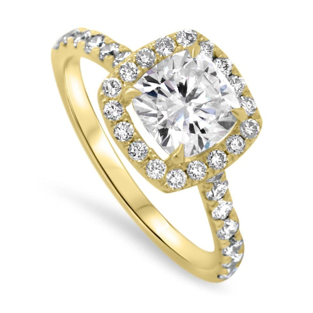 Adele Cushion Cut Halo Engagement Ring Yellow Gold | Noah James Jewellery.