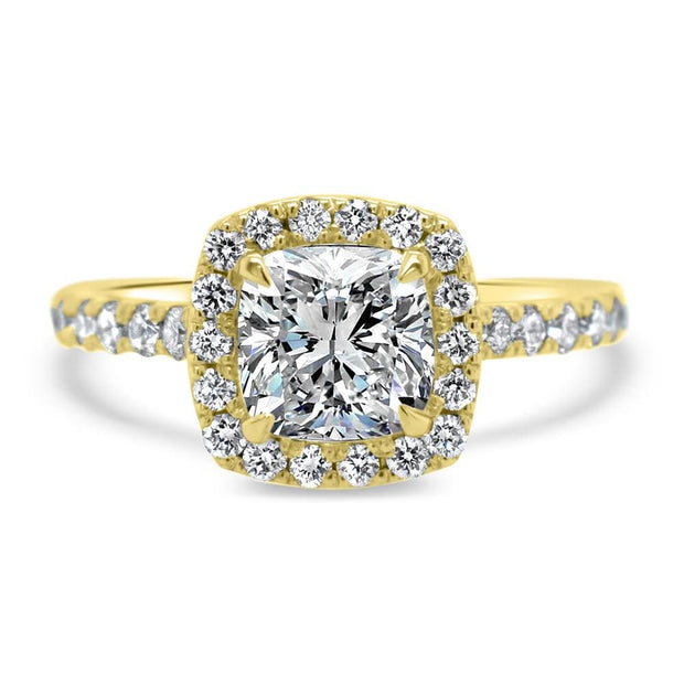 Adele Cushion Cut Halo Engagement Ring Yellow Gold | Noah James Jewellery.