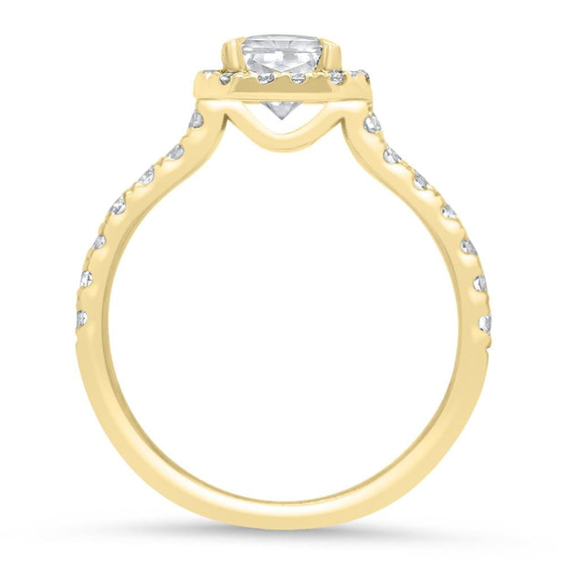 Adele Emerald Cut Halo Engagement Ring Yellow Gold | Noah James Jewellery.
