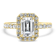 Adele Emerald Cut Halo Engagement Ring Yellow Gold | Noah James Jewellery.