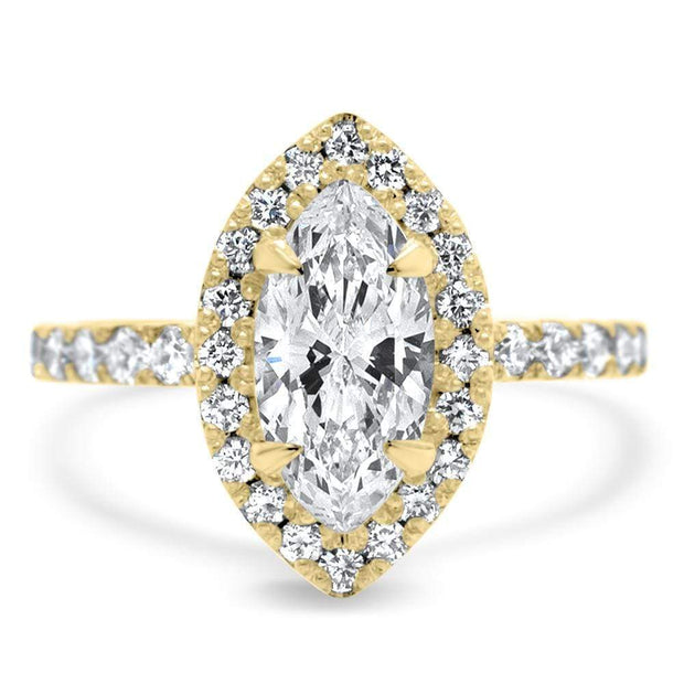 Adele Marquise Cut Halo Engagement Ring Yellow Gold | Noah James Jewellery.