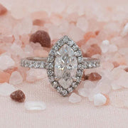 Adele Marquise Cut Moissanite and Lab Grown Diamond Halo Engagement Ring | Noah James Jewellery.